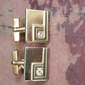 Swank Vintage Cufflinks gold Tone Rectangle w/ clear stone